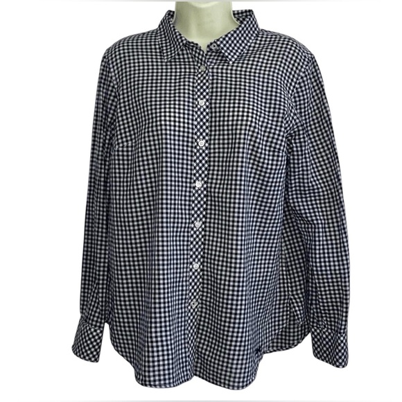 Talbots Blouse Black & White Checked Long Sleeve 2X Plus Size - Picture 1 of 9